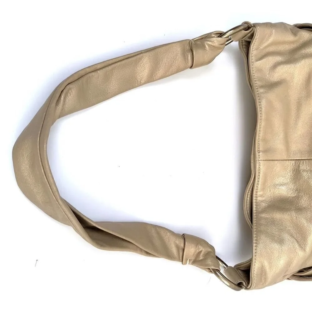 LARGE Goldenbleu GOLD GENUINE LEATHER PINK SUEDE LINED SHOULDER BAG HOBO